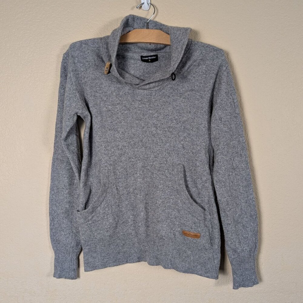 LOREAK MENDIAN Wool Sweatshirt Men's S Shawl Neck Kangaroo Pocket Winter Hiking